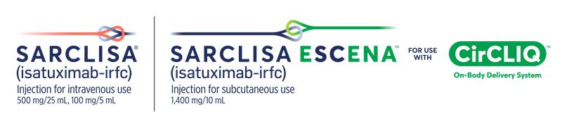 SARCLISA® (isatuximab-irfc) Injection for intravenous use | 500 mg/25 mL, 100 mg/5 mL & SARCLISA ESCENA™ (isatuximab-irfc) Injection for subcutaneous use | 1,400 mg/10 mL for use with CirCLIQ™ logos.